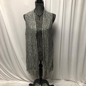 Chicos Easywear Cardigan Womens Size 3 XL 16 Black White Sleeveless Vest Fringe
